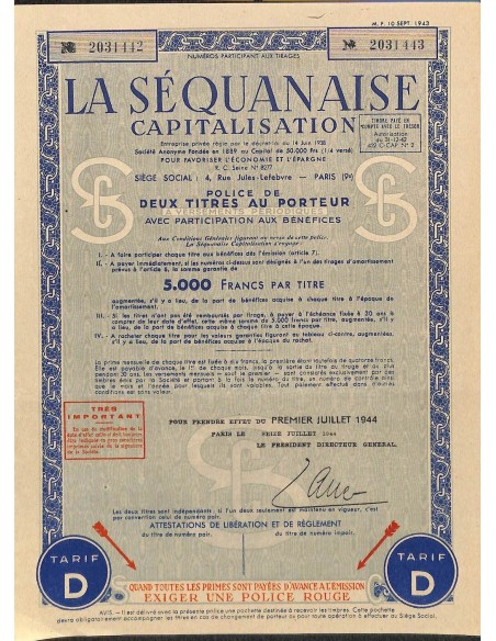 1944 - LA SEQUANAISE CAPITALISATION