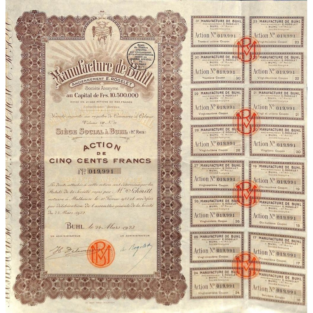 1923 - MANUFACTURE DE BUHL (AZIONE)