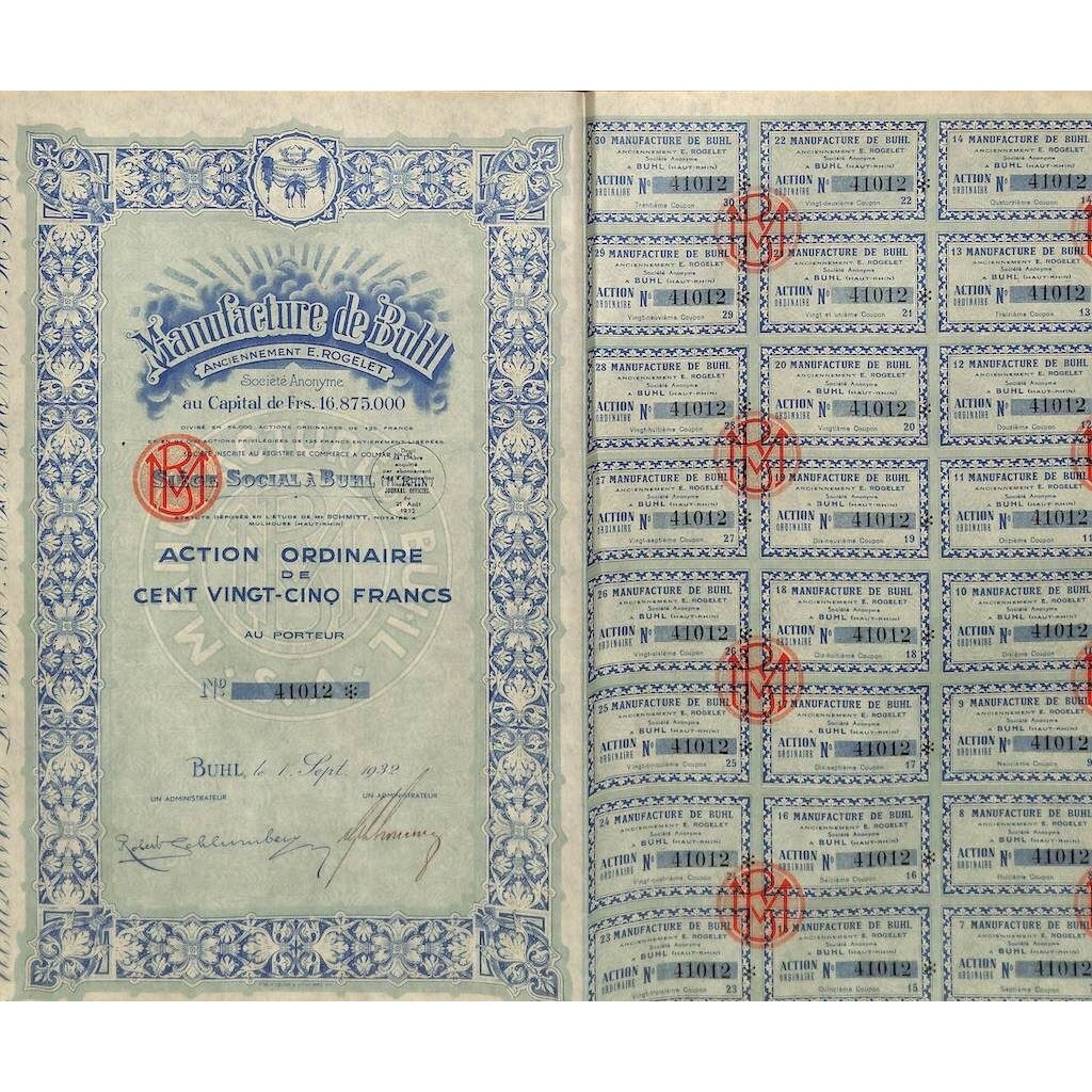 1932 - MANUFACTURE DE BUHL (AZIONE ORDINARIA)