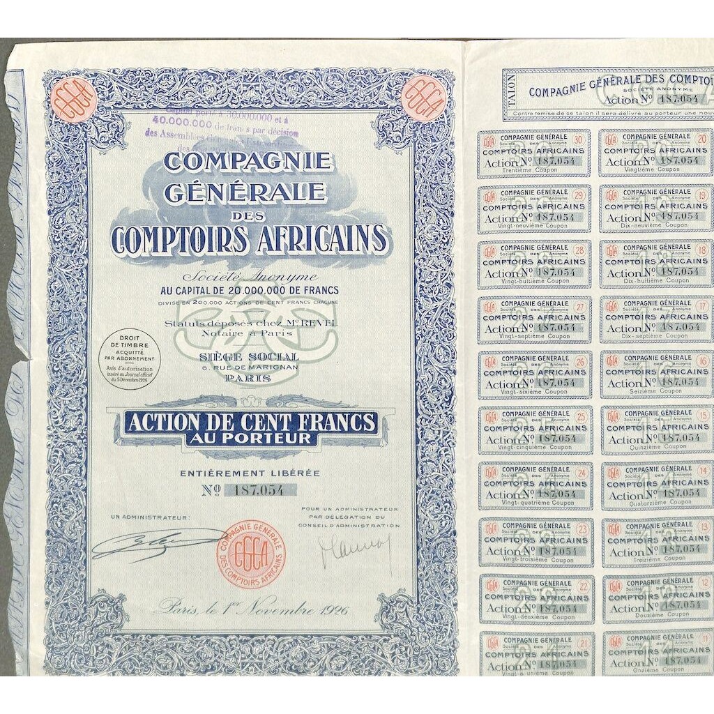 1926 - COMPTOIRS AFRICAINS COMP. GENERALE DES