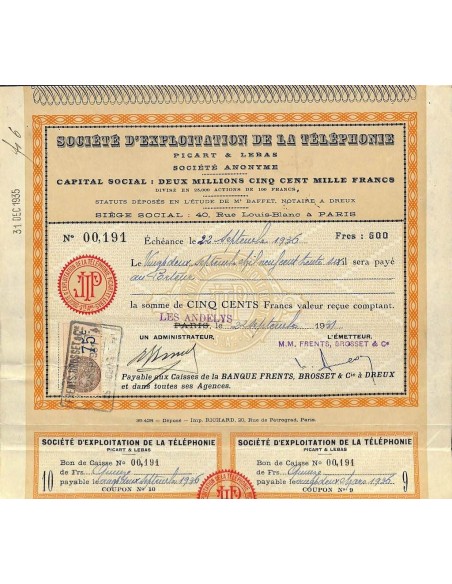 1931 - D'EXPLOITATION DE LA TELEPHONIE SOC.