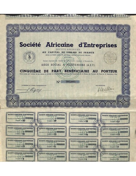 1936 - AFRICAINE D'ENTREPRISES SOC.