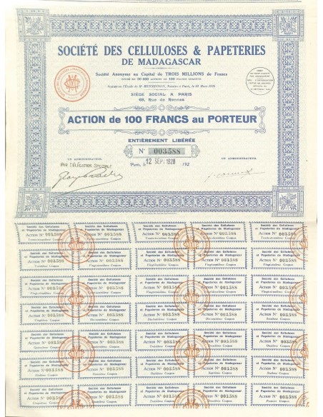 1928 - CELLULOSES ET PAPETERIES DE MADAGASCAR SOC. DES