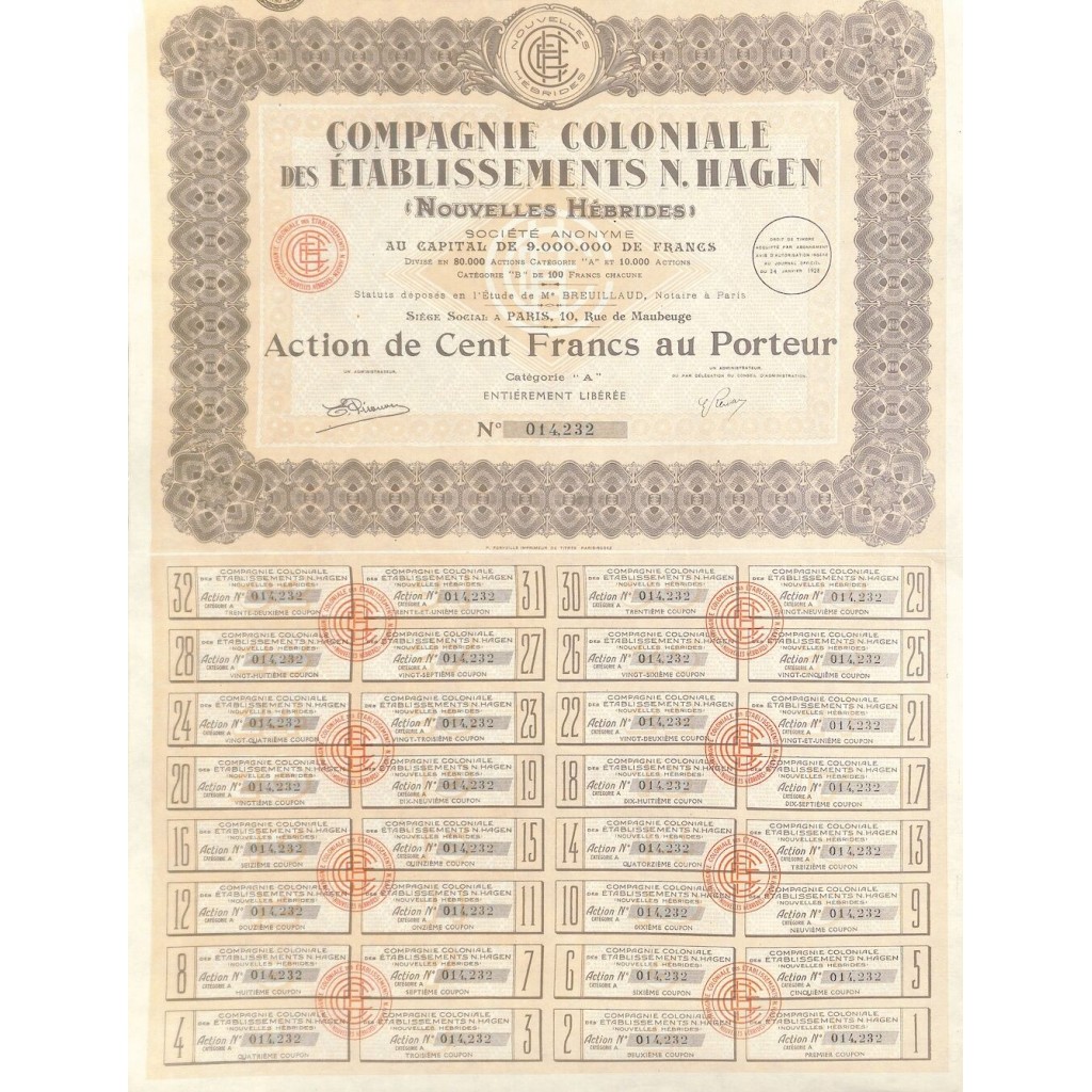 1928 - ETABLISSEMENTS N. HAGEN COMP. COLONIALE DES