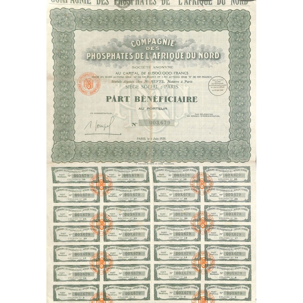 1928 - PHOSPHATES DE L'AFRIQUE DU NORD COMP. DES