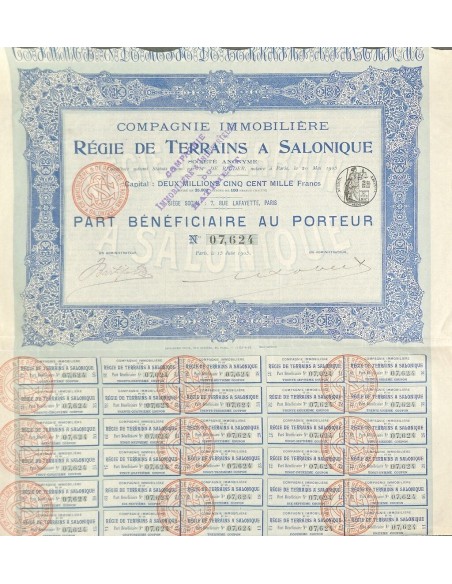 1905 - RÉGIE DE TERRAINS A SALONIQUE COMP. IMMOBILIERE ET DE