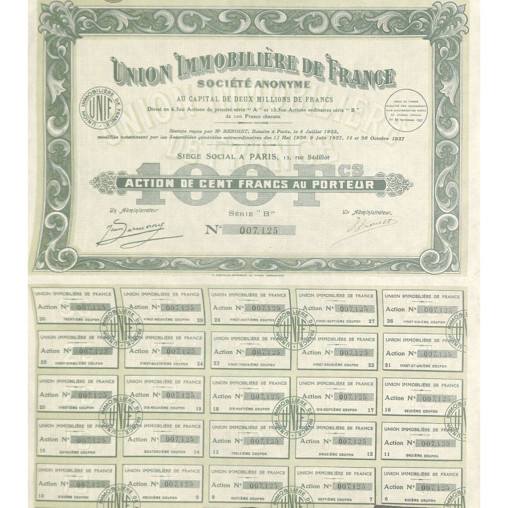 1927 - UNION IMMOBILIERE DE FRANCE