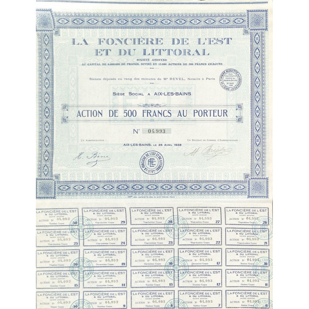 1928 - LA FONCIERE DE L'EST ET DU LITTORAL