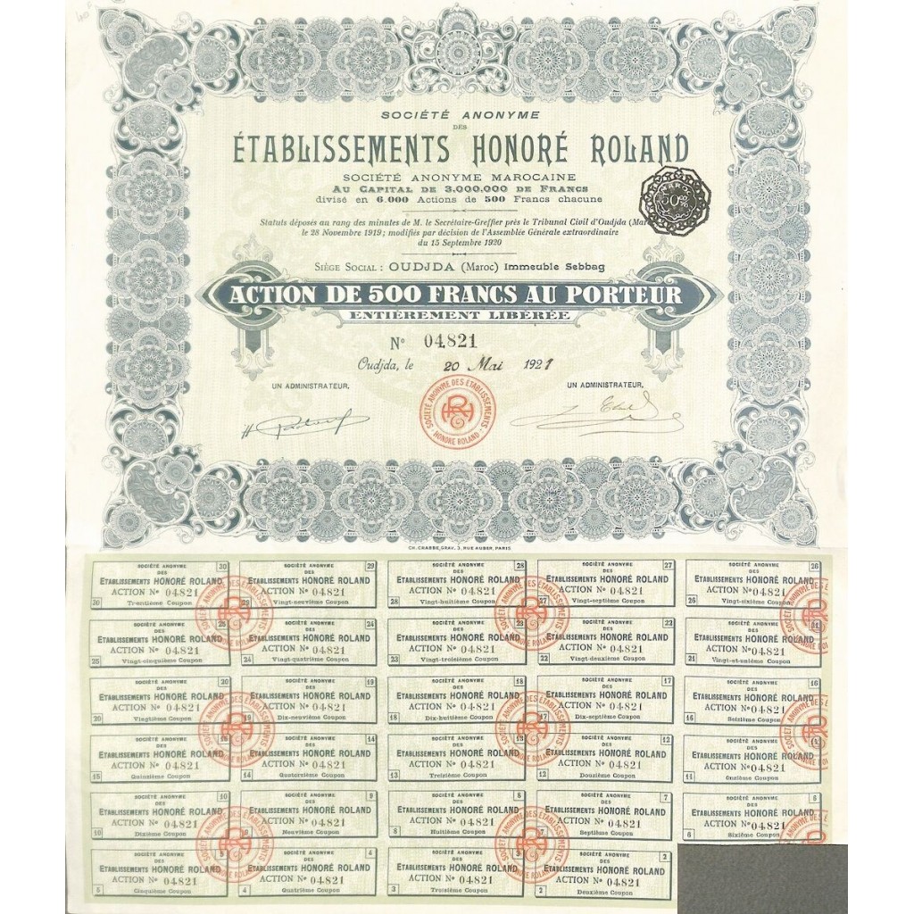 1921 - HONORÉ ROLAND ETABLISSEMENTS