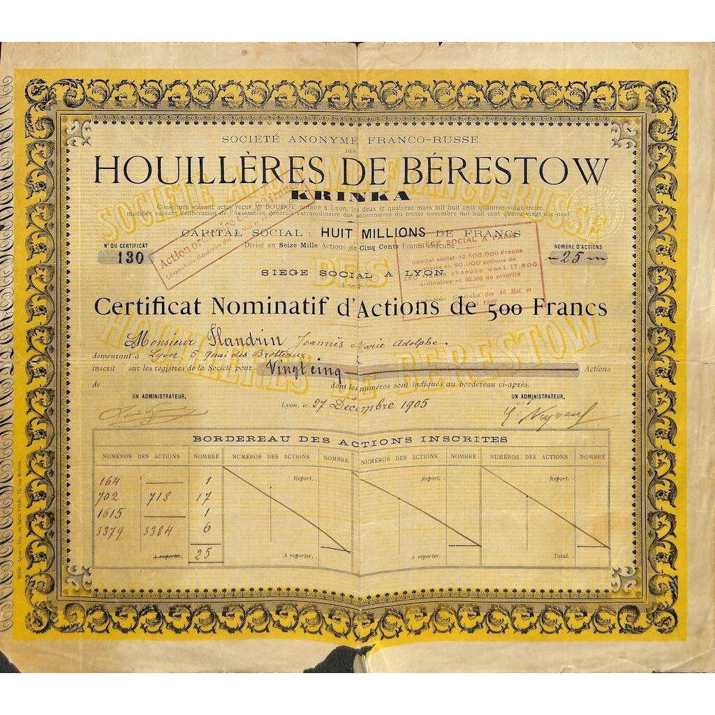 1905 - HOUILLERES DE BERESTOW KRINKA SOC. ANON....