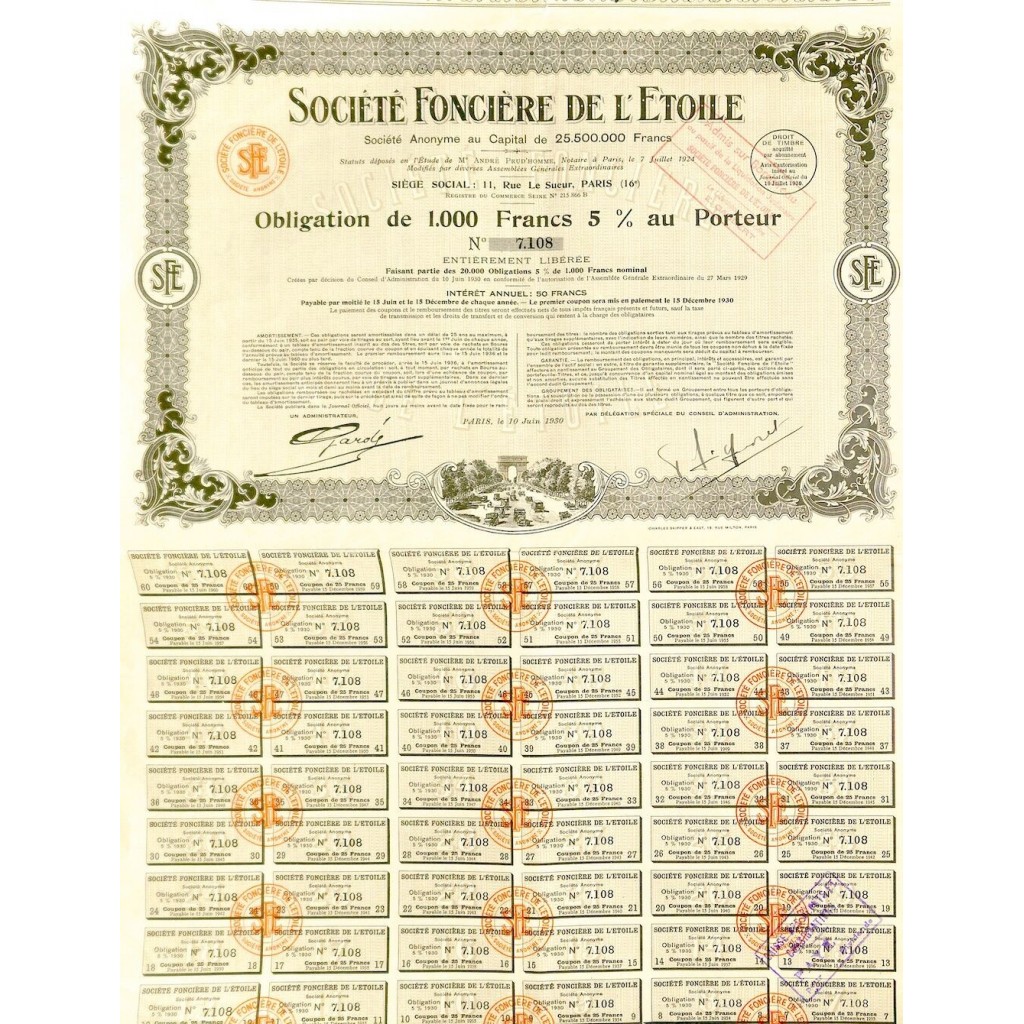 1930 - FONCIERE DE L'ETOILE SOC.