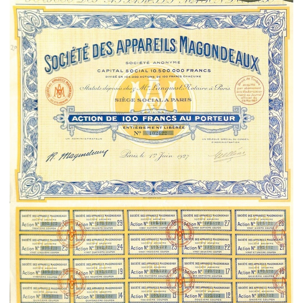 1927 - APPAREILS MAGONDEAUX SOC. DES
