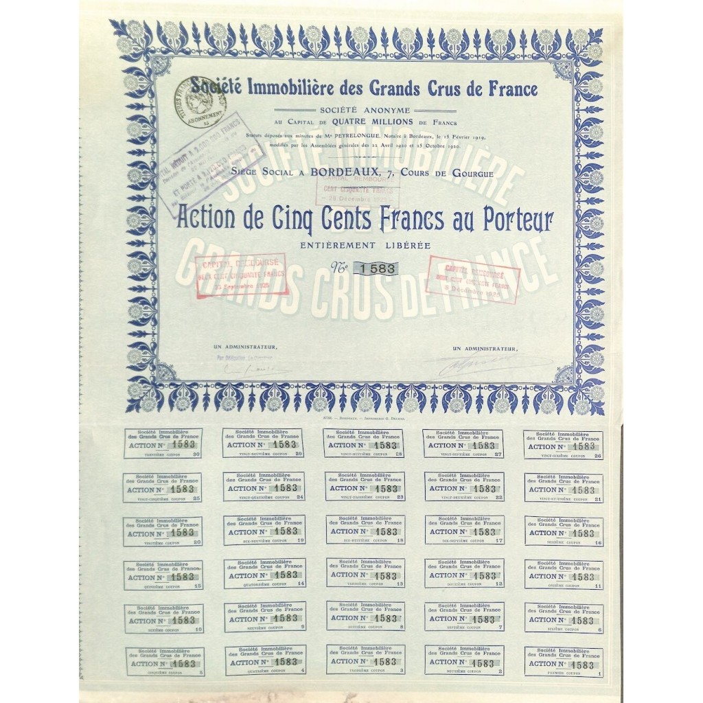 1925 - IMMOBILIERE DES GRANDS CRUS DE FRANCE SOC.