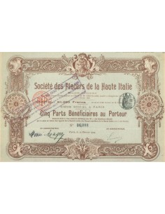 SOCIETE' DES PLACERS DE LA HAUTE ITALIE - 5 PARTS PARIS 1904