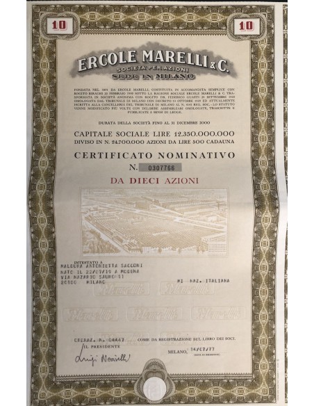ERCOLE MARELLI & C. SPA - 10 AZIONI MILANO 1977
