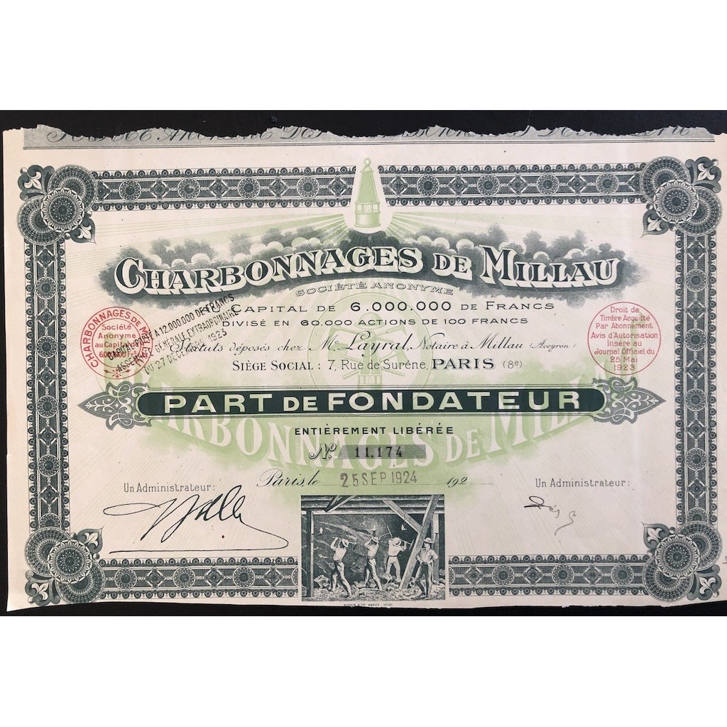 1924 - CHARBONNAGES DE MILLAU (CAP. SOC....
