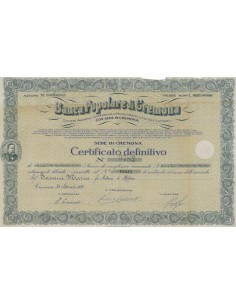 BANCA POPOLARE DI CREMONA AZIONI CREMONA 1928