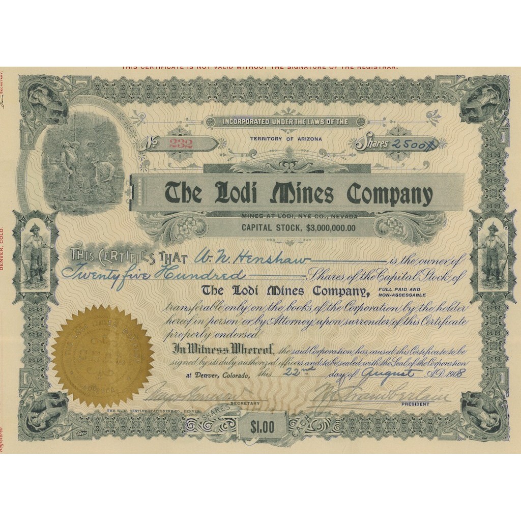 THE LODI MINES COMPANY - 2500 AZIONI - DENVER 1908