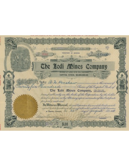 THE LODI MINES COMPANY - 2500 AZIONI - DENVER 1908