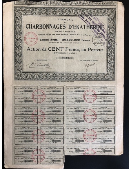 COMP. DES CHARBONNAGES D'EKATHERINE - 1 AZIONE - 1910