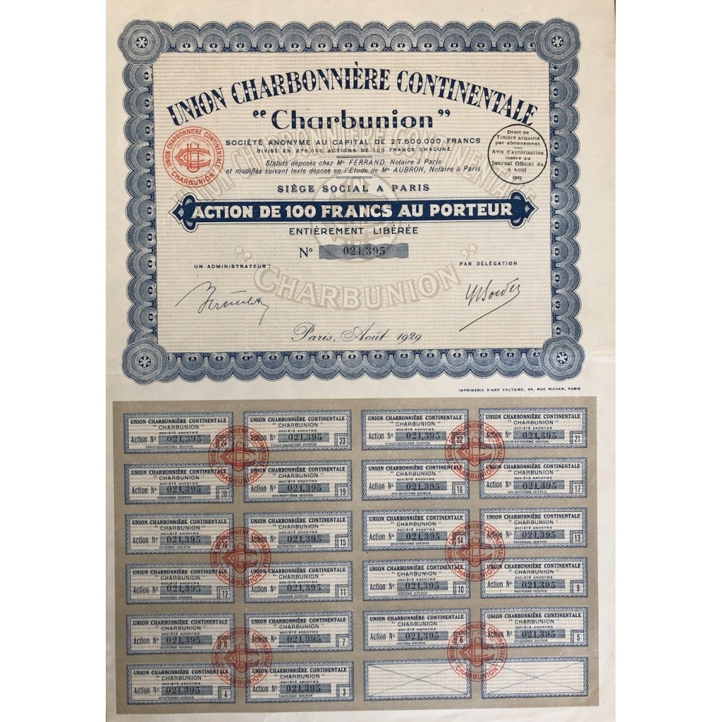 1929 - UNION CHARBONNIERE CONTINENTALE CHARBUNION