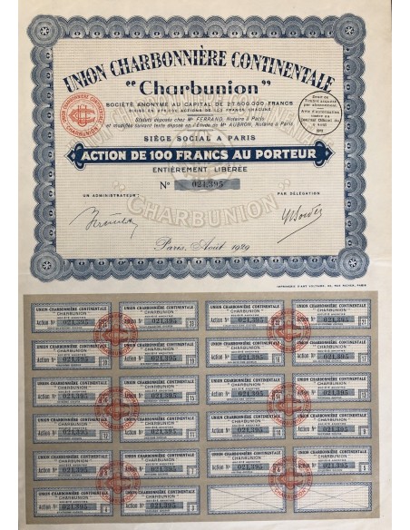 1929 - UNION CHARBONNIERE CONTINENTALE CHARBUNION