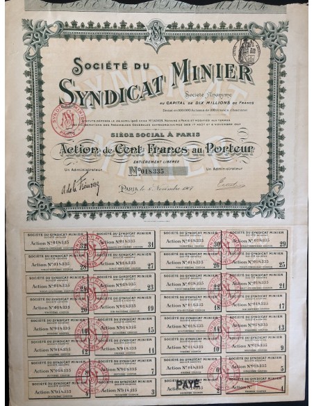 1907 - SOCIETE DU SYNDICAT MINIER