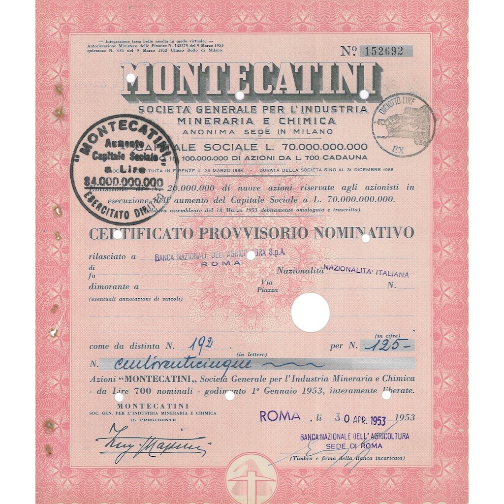 MONTECATINI - 125 AZIONI ROMA 1953