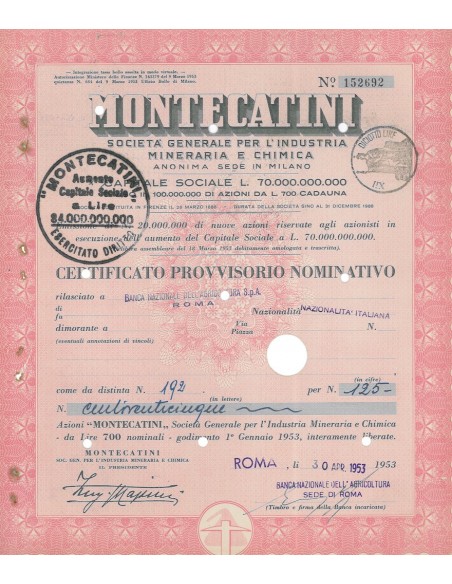 MONTECATINI - 125 AZIONI ROMA 1953