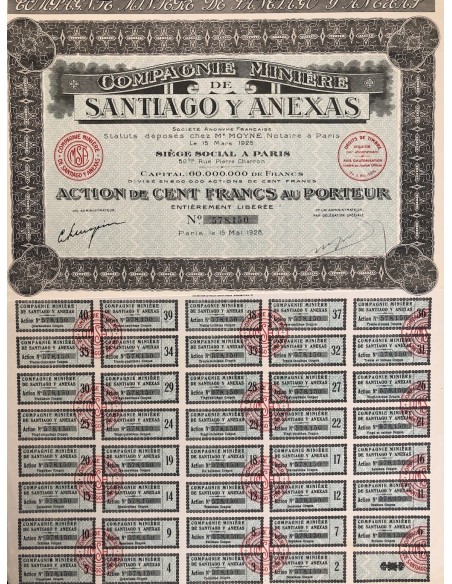 1928 - COMPAGNIE MINIERE DE SANTIAGO Y ANEXAS - 1 AZIONE
