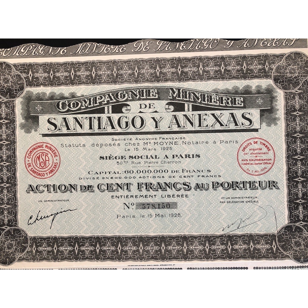 1928 - COMPAGNIE MINIERE DE SANTIAGO Y ANEXAS -...
