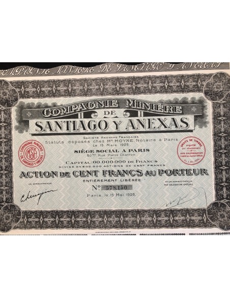 1928 - COMPAGNIE MINIERE DE SANTIAGO Y ANEXAS - 1 AZIONE