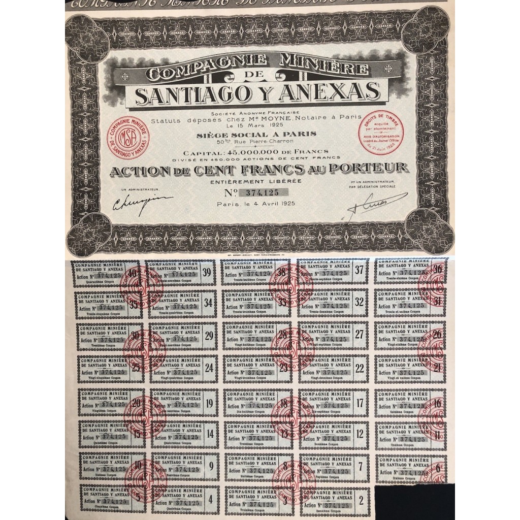 1925 - COMPAGNIE MINIERE DE SANTIAGO Y ANEXAS -...