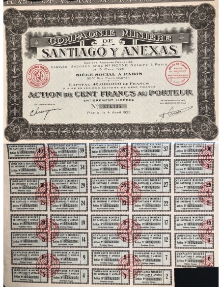 1925 - COMPAGNIE MINIERE DE SANTIAGO Y ANEXAS - 1 AZIONE