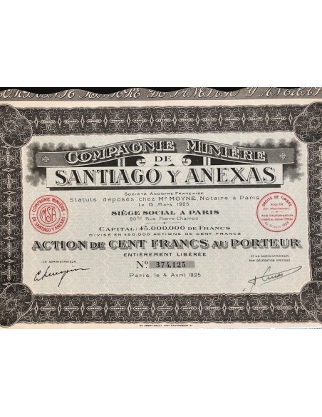 1925 - COMPAGNIE MINIERE DE SANTIAGO Y ANEXAS - 1 AZIONE