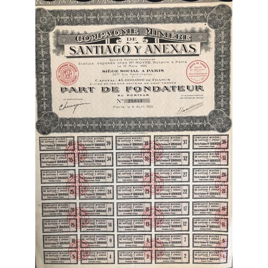 1925 - COMPAGNIE MINIERE DE SANTIAGO Y ANEXAS -...