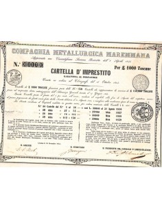 COMP. METALLURGICA MAREMMANA - CARTELLA DA 100 LIRE - LIVORNO 1854