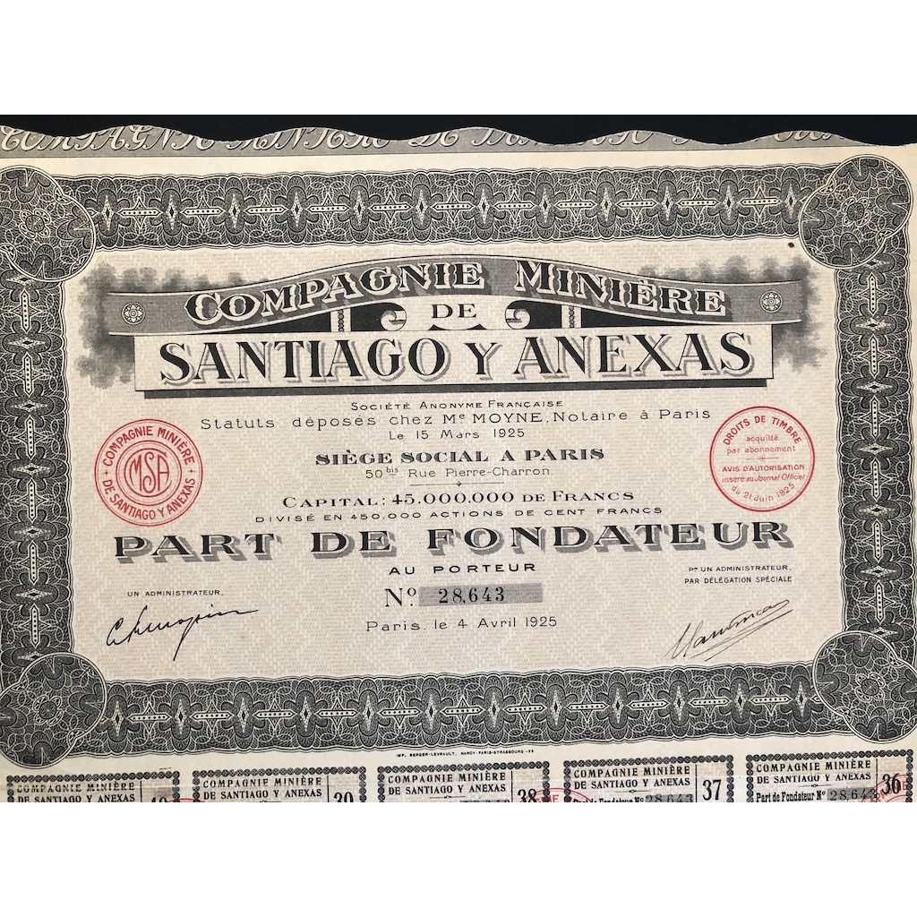 1925 - COMPAGNIE MINIERE DE SANTIAGO Y ANEXAS -...