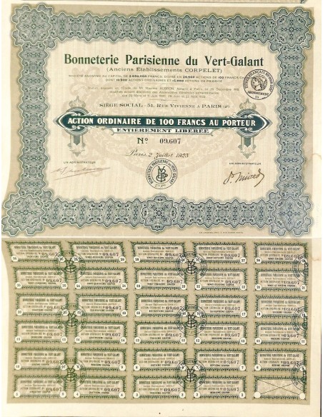 1923 - BONNETERIE PARISIENNE DU VERT-GALANT