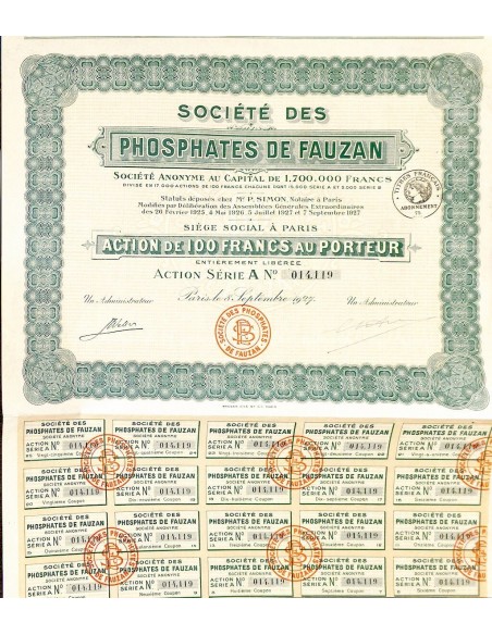 1927 - PHOSPHATES DE FAUZAN SOC. DES