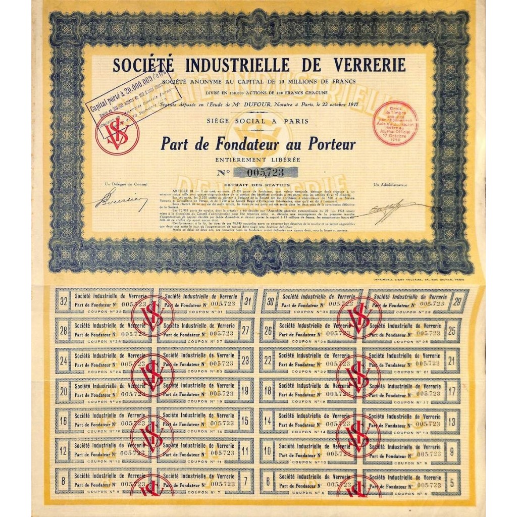 1930 - INDUSTRIELLE DE VERRERIE SOC.