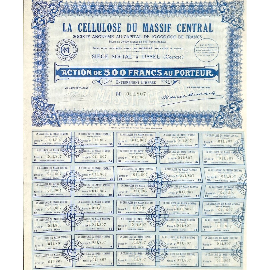 1931 - LA CELLULOSE DU MASSIF CENTRAL