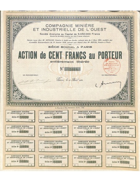 1930 - MINIERE ET INDUSTRIELLE DE L'OUEST COMPAGNIE