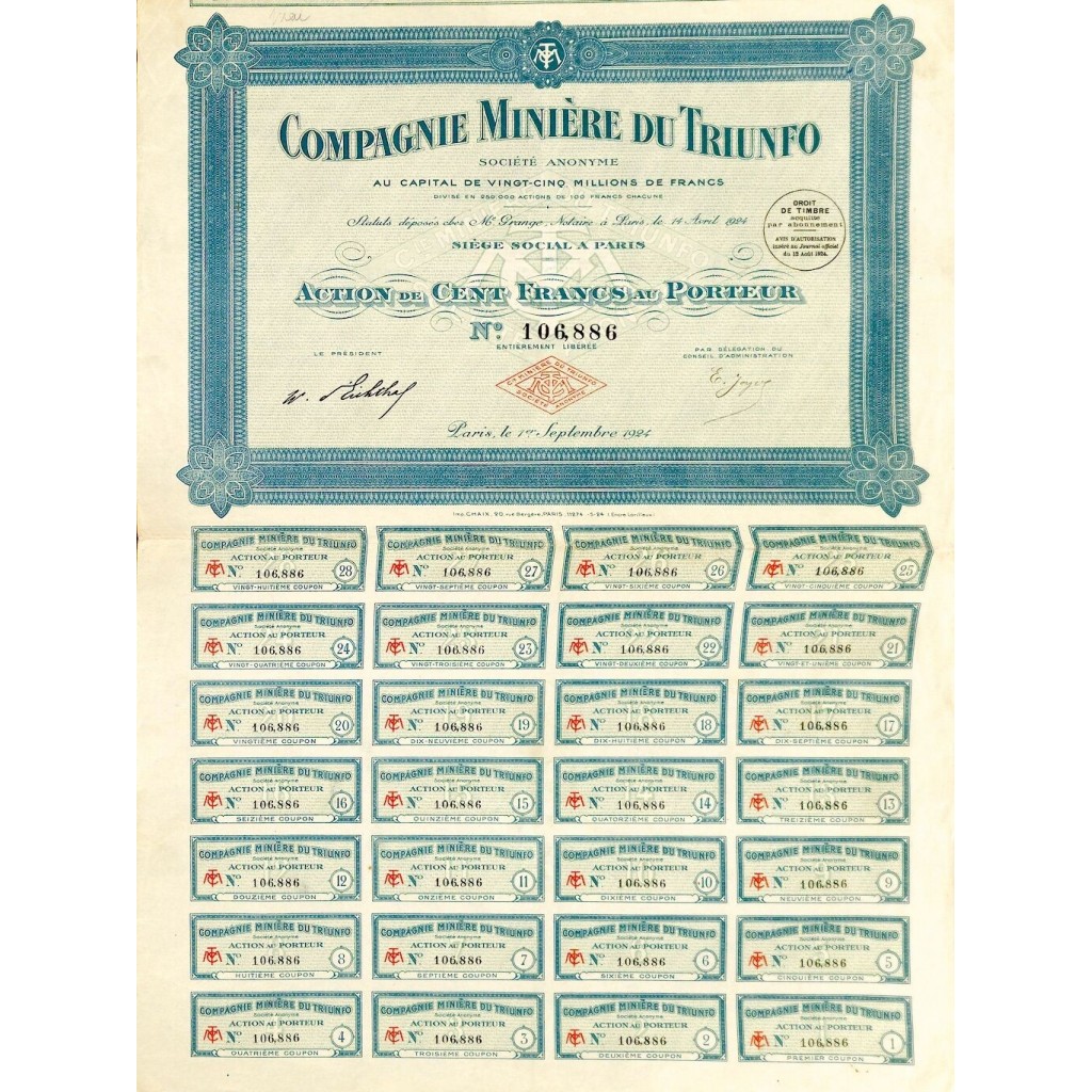 1924 - MINIERE DU TRIUNFO COMPAGNIE