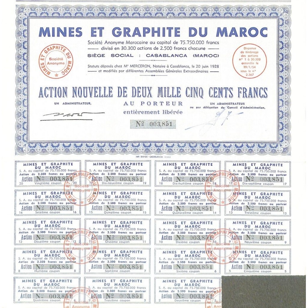 1954 - MINES ET GRAPHITE DU MAROC