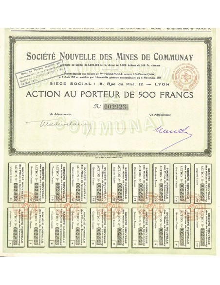 1919 - MINES DE COMMUNAY SOC. NOUVELLE DES