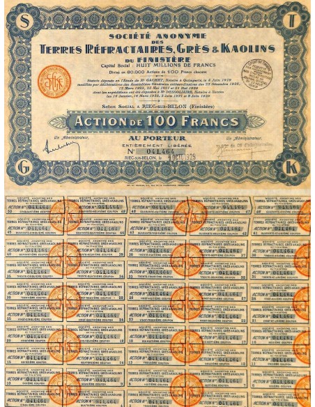 1929 - TERRES REFRACTAIRES, GRES ET KAOLINS DU FINISTERE