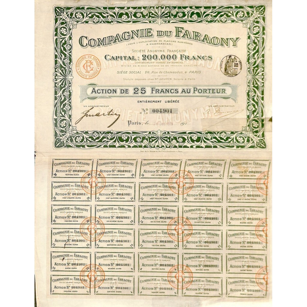 1911 - COMPAGNIE DU FARAONY