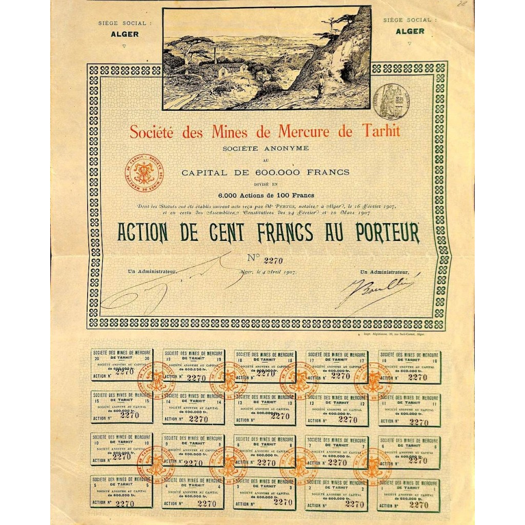1907 - MINES DE MERCURE DE TARHIT SOC. DES