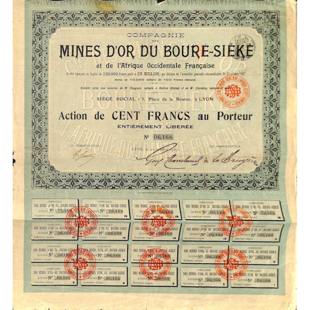 1907 - MINES D'OR DU BOURE-SIEKE
